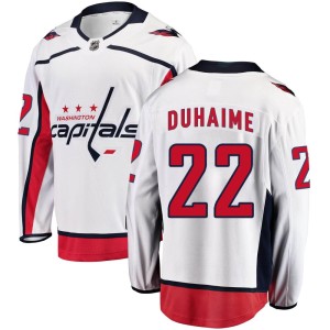 Washington Capitals Brandon Duhaime Official White Fanatics Branded Breakaway Youth Away NHL Hockey Jersey