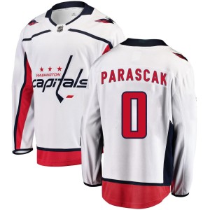 Washington Capitals Terik Parascak Official White Fanatics Branded Breakaway Youth Away NHL Hockey Jersey