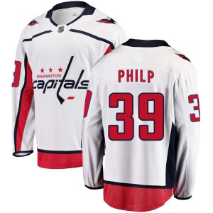 Washington Capitals Luke Philp Official White Fanatics Branded Breakaway Youth Away NHL Hockey Jersey