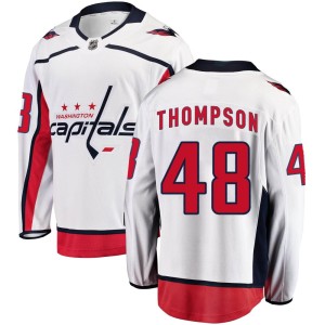 Washington Capitals Logan Thompson Official White Fanatics Branded Breakaway Youth Away NHL Hockey Jersey