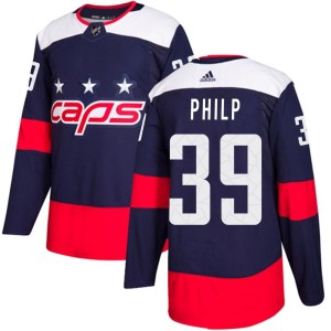 Washington Capitals Luke Philp Official Navy Blue Adidas Authentic Youth 2018 Stadium Series NHL Hockey Jersey