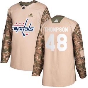 Washington Capitals Logan Thompson Official Camo Adidas Authentic Youth Veterans Day Practice NHL Hockey Jersey