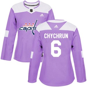 Washington Capitals Jakob Chychrun Official Purple Adidas Authentic Women's Fights Cancer Practice NHL Hockey Jersey