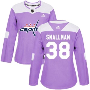 Washington Capitals Spencer Smallman Official Purple Adidas Authentic Women's Fights Cancer Practice NHL Hockey Jersey