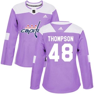 Washington Capitals Logan Thompson Official Purple Adidas Authentic Women's Fights Cancer Practice NHL Hockey Jersey