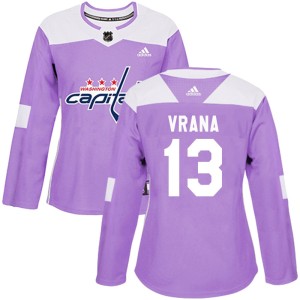 Washington Capitals Jakub Vrana Official Purple Adidas Authentic Women's Fights Cancer Practice NHL Hockey Jersey