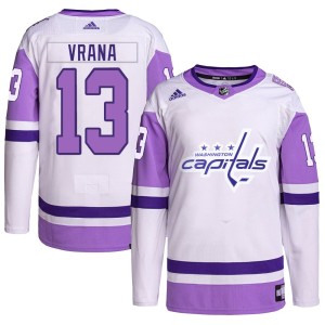 Washington Capitals Jakub Vrana Official White/Purple Adidas Authentic Adult Hockey Fights Cancer Primegreen NHL Hockey Jersey